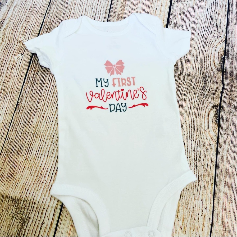 Baby girl 1st Valentine’s day onesie